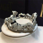 Genuine 18k White Gold 925ct Diamond Emeralds Onyx Panthere De Cartier Bracelet