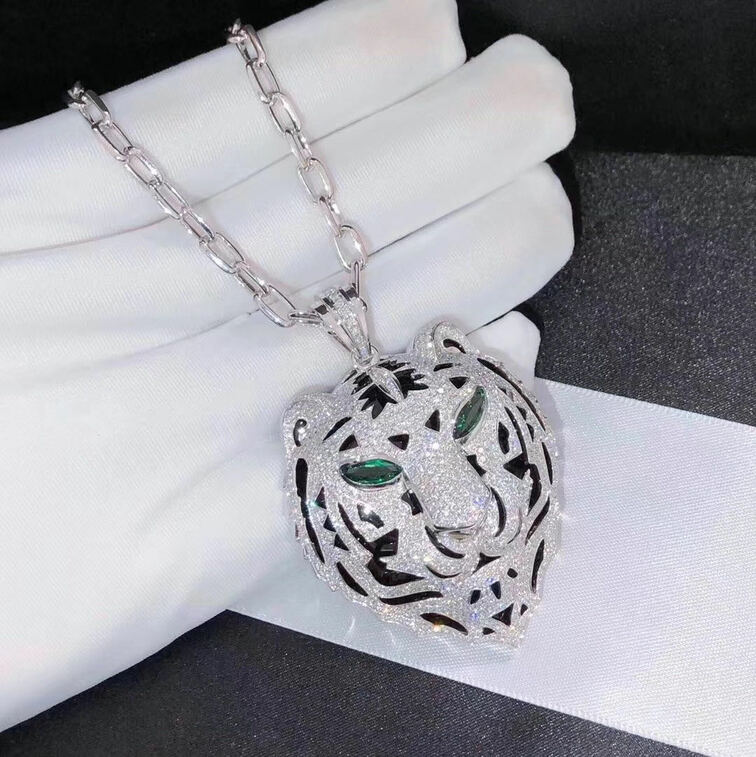 Handmade 18k Gold Diamond Cartier Necklace With Charming Tiger Head Design