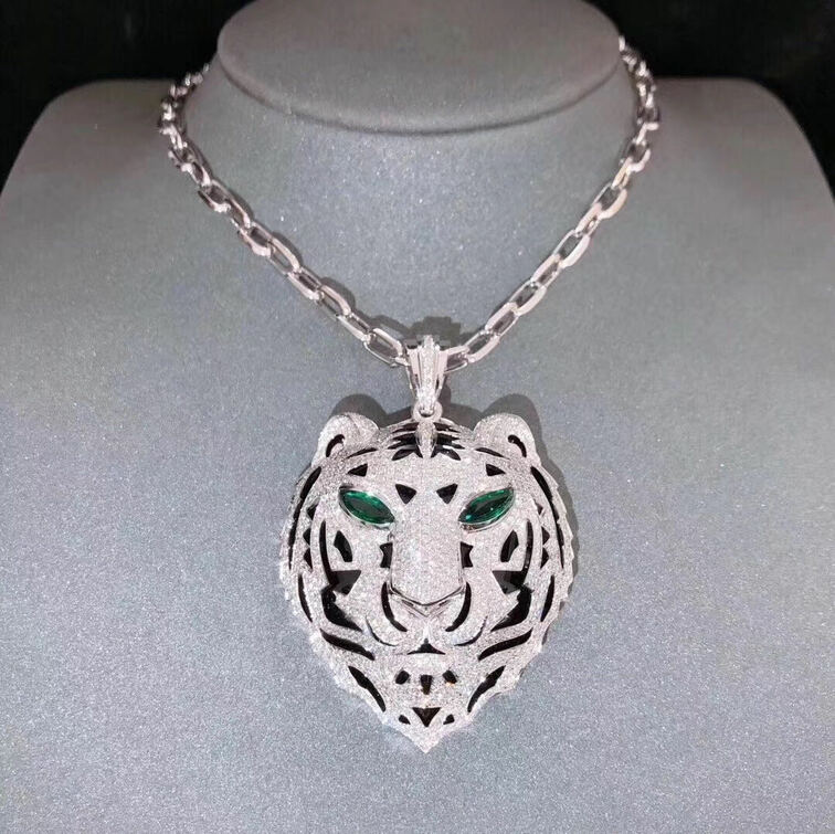 Handmade 18k Gold Diamond Cartier Necklace With Charming Tiger Head Design