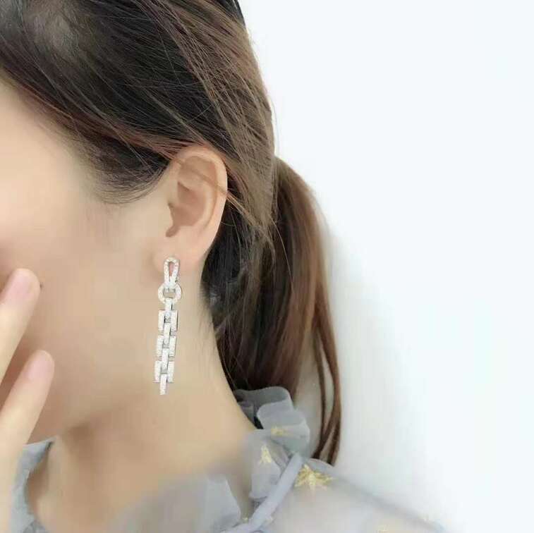 Inspired 18k White Gold Cartier Agrafe Diamond Earrings