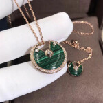 Inspired Amulette De Cartier Necklace 18k Pink Gold Malachite Medium Model