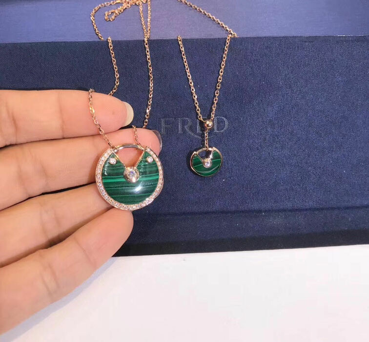 Inspired Amulette De Cartier Necklace 18k Pink Gold Malachite Medium Model