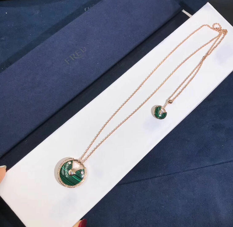 Inspired Amulette De Cartier Necklace 18k Pink Gold Malachite Medium Model