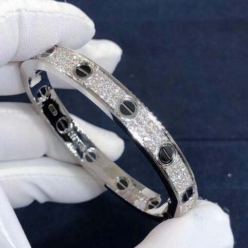 Inspired Cartier Love Bracelet 18k White Gold Black Ceramic Paved Diamonds
