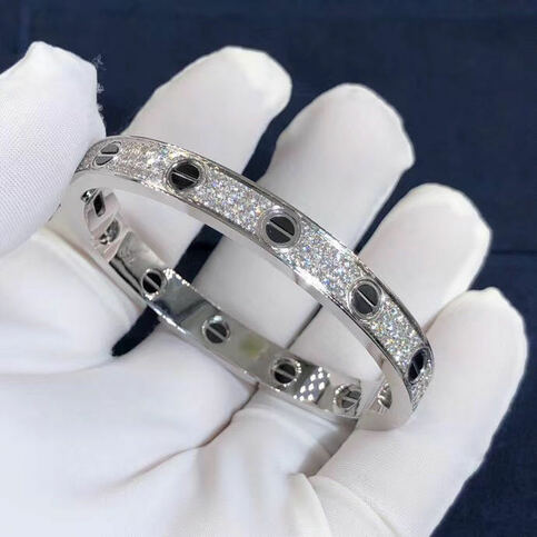 Inspired Cartier Love Bracelet 18k White Gold Black Ceramic Paved Diamonds