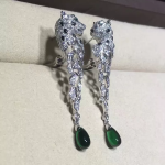 Inspired Panthere De Cartier Earrings 18k White Gold With Diamonds Emeralds