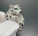 Inspired Panthere De Cartier Ring Platinum With Sapphiers Emeralds And Diamonds