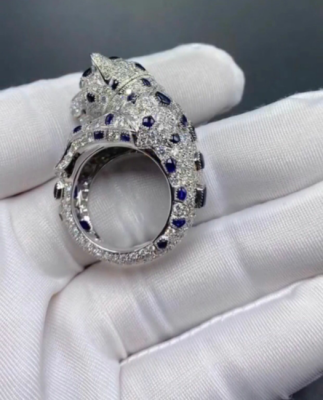 Inspired Panthere De Cartier Ring Platinum With Sapphiers Emeralds And Diamonds