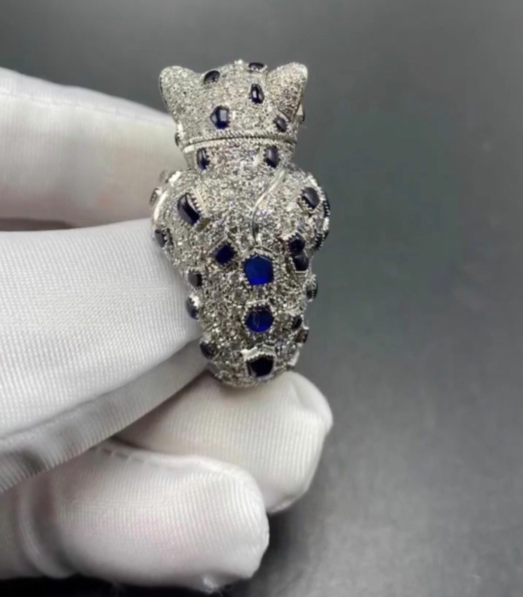 Inspired Panthere De Cartier Ring Platinum With Sapphiers Emeralds And Diamonds