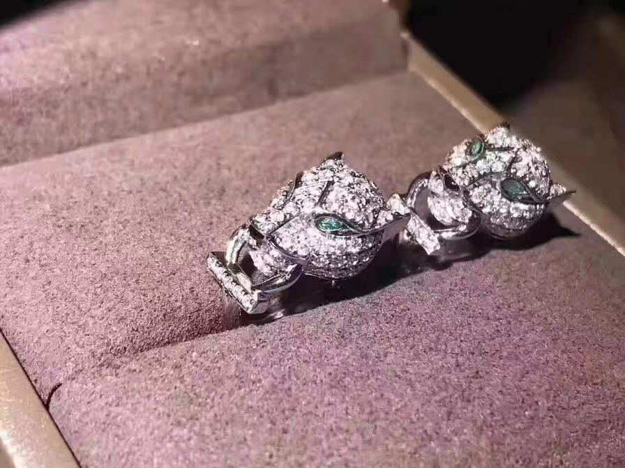 Panthere De Cartier 18k White Gold Emeralds Onyx And Diamond Paved Earrings
