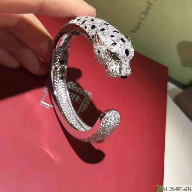 Panthere De Cartier Bracelet 18k Yellow Gold Set Diamonds Onyx And Emeralds