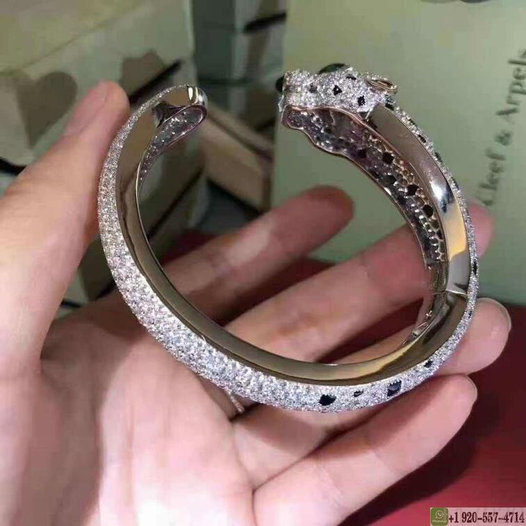 Panthere De Cartier Bracelet 18k Yellow Gold Set Diamonds Onyx And Emeralds