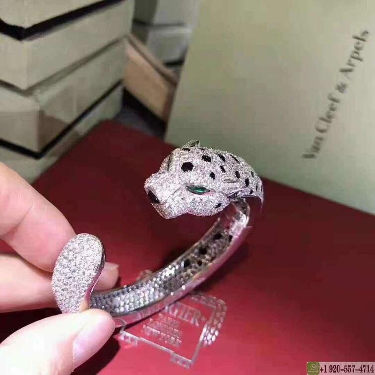 Panthere De Cartier Bracelet 18k Yellow Gold Set Diamonds Onyx And Emeralds