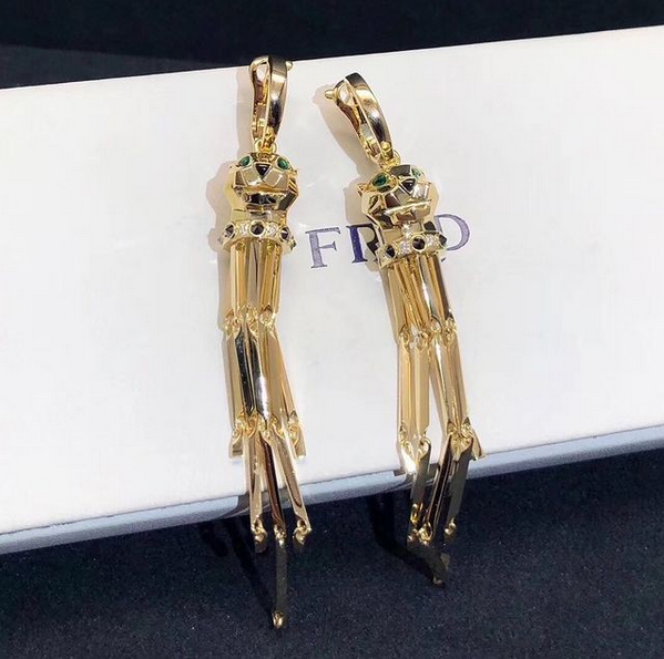 Panthere De Cartier Earrings 18k Yellow Gold With Diamondsemeralds Onyx