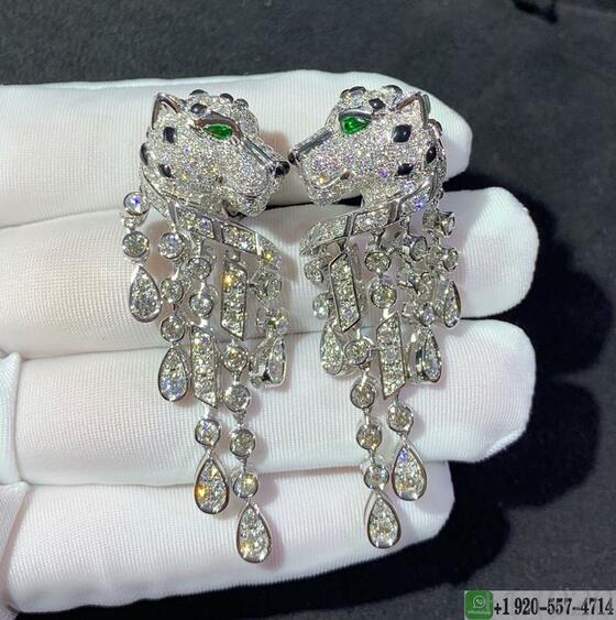 Panthere De Cartier Earrings In Platinum Set With 310 Brilliant Cut Diamonds Emeralds Onyx