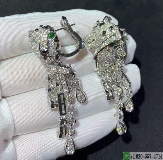 Panthere De Cartier Earrings In Platinum Set With 310 Brilliant Cut Diamonds Emeralds Onyx