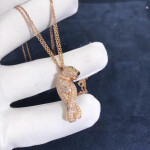 Panthere De Cartier Necklace 18k Pink Gold Diamonds Emeralds Onyx