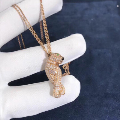 Panthere De Cartier Necklace 18k Pink Gold Diamonds Emeralds Onyx