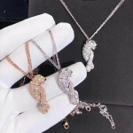 Panthere De Cartier Necklace 18k Pink Gold Diamonds Emeralds Onyx