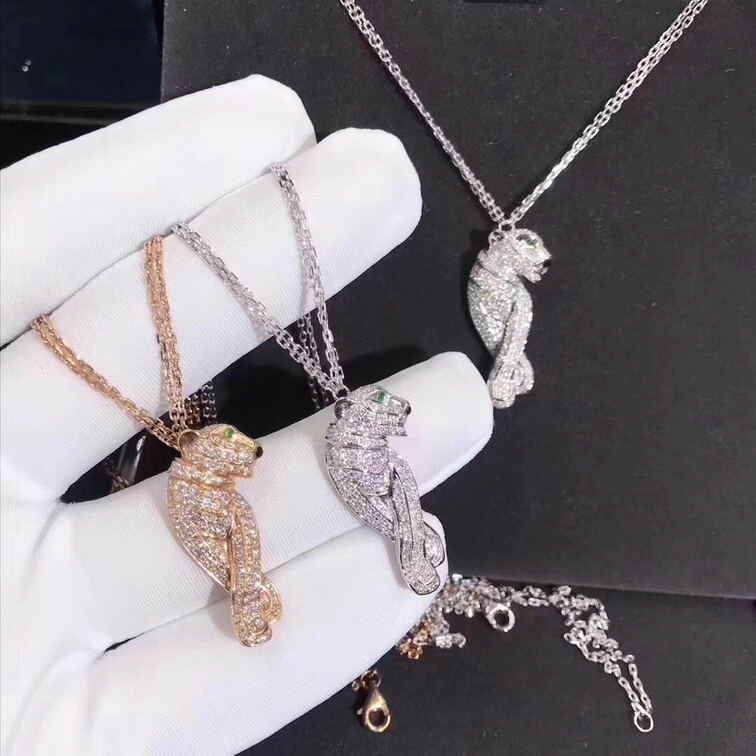 Panthere De Cartier Necklace 18k Pink Gold Diamonds Emeralds Onyx