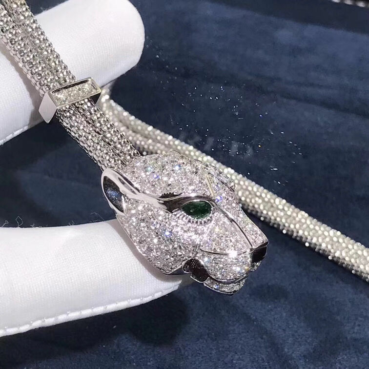 Panthere De Cartier Necklace White Gold Diamonds Emeralds Onyx