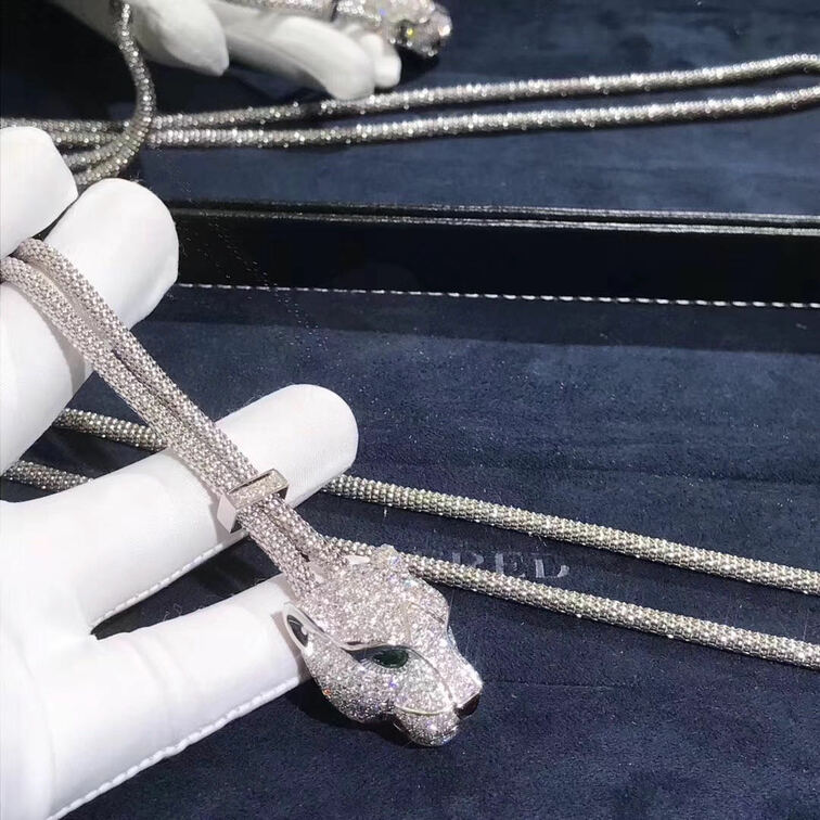 Panthere De Cartier Necklace White Gold Diamonds Emeralds Onyx