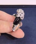 Panthere De Cartier Ring 18k White Gold Pave Diamond With Emeralds And Onyx