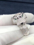 Panthere De Cartier Ring In 18k White Gold With Diamonds Emeralds And Onyx