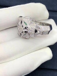 Panthere De Cartier Ring In 18k White Gold With Diamonds Emeralds And Onyx