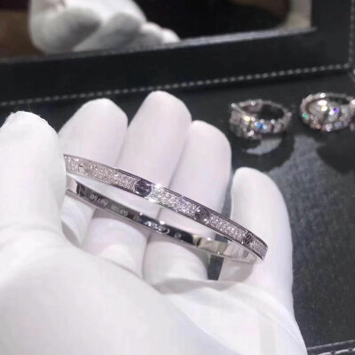 Solid 18k White Gold Cartier Love Bracelet Paved Diamonds