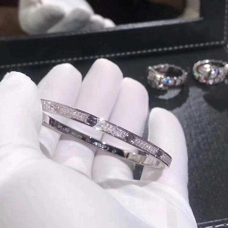 Solid 18k White Gold Cartier Love Bracelet Paved Diamonds