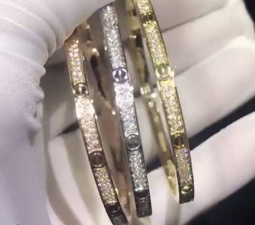 Solid 18k White Gold Cartier Love Bracelet Paved Diamonds