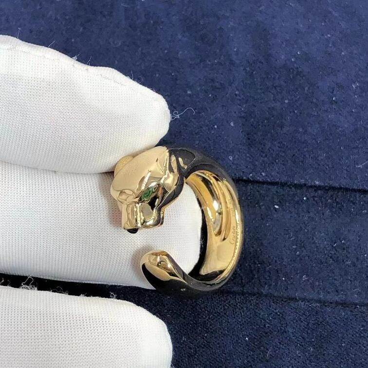 Solid Panthere De Cartier 18k Yellow Gold Tsavorite Garnets And Onyx Ring
