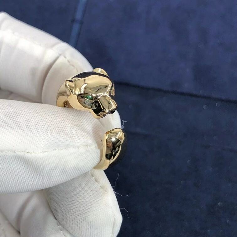 Solid Panthere De Cartier 18k Yellow Gold Tsavorite Garnets And Onyx Ring