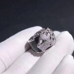 White Gold Panthere De Cartier Ring Black Lacquer Emeralds Onyx Diamonds