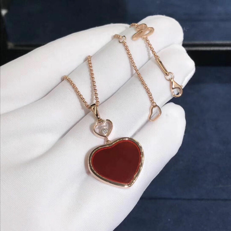 Chopard Happy Diamands Happy Heart Necklace 18k Rose Gold Red Stone With Diamonds