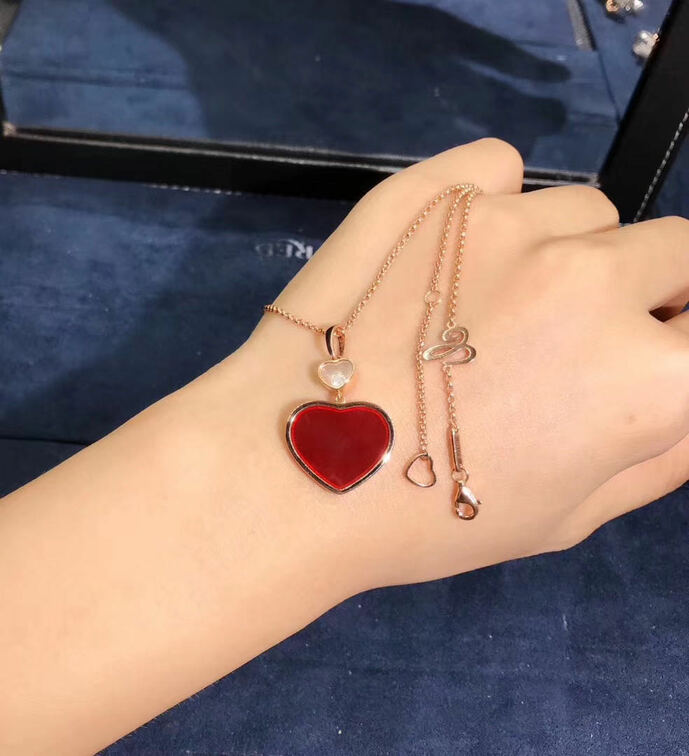 Chopard Happy Diamands Happy Heart Necklace 18k Rose Gold Red Stone With Diamonds