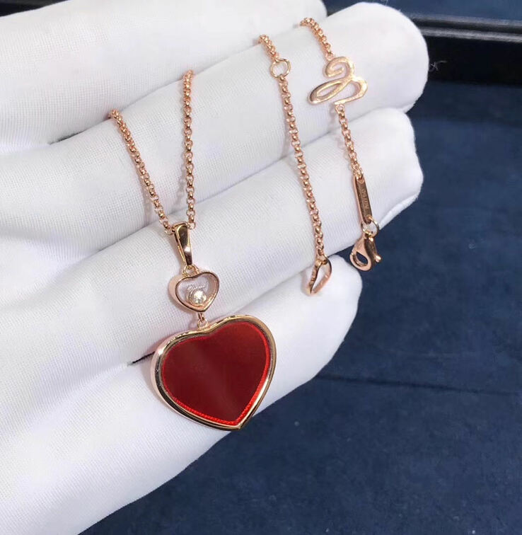 Chopard Happy Diamands Happy Heart Necklace 18k Rose Gold Red Stone With Diamonds