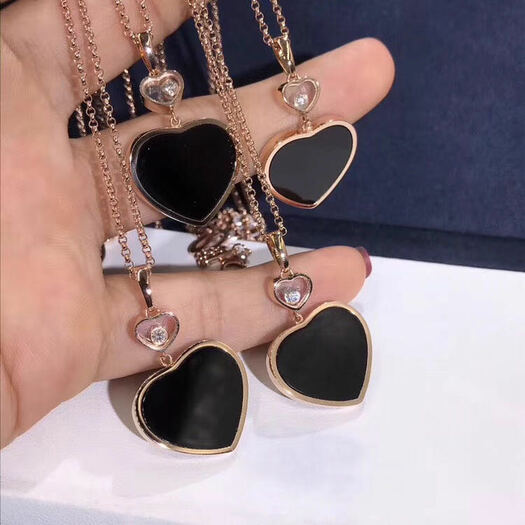 Chopard Happy Hearts Necklace In 18kt Rose Gold With Diamond And Black Onyx