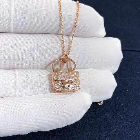 Hermes Constance Amulette Bag Pendant Necklace Pave Diamonds