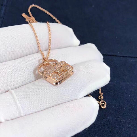 Hermes Constance Amulette Bag Pendant Necklace Pave Diamonds
