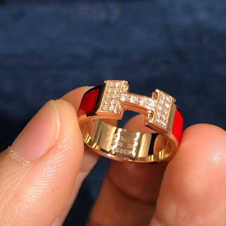 Inspired Hermes Clic H Red Enamel Ring Diamond