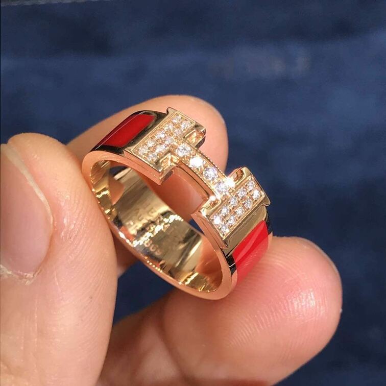 Inspired Hermes Clic H Red Enamel Ring Diamond