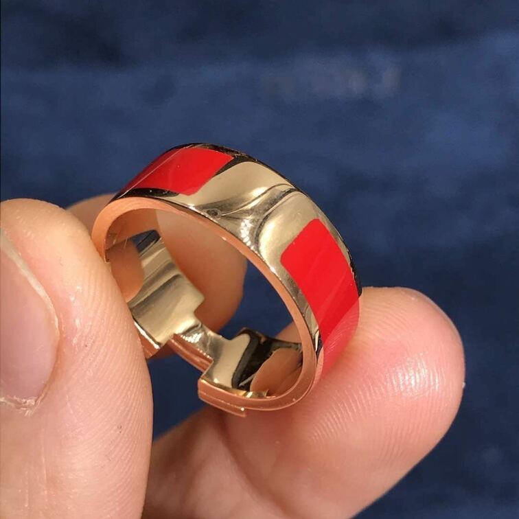 Inspired Hermes Clic H Red Enamel Ring Diamond