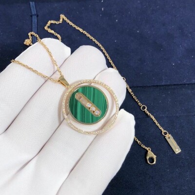 Messika 18k Yellow Gold Malachite Diamond Lucky Move Mm Pendant Necklace