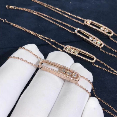 Messika Move Bracelet 18k Rose Gold With Diamonds 3 Dimonds Moveable Chain