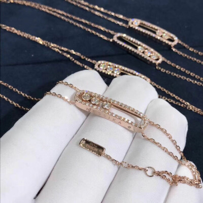 Messika Move Bracelet 18k Rose Gold With Diamonds 3 Dimonds Moveable Chain