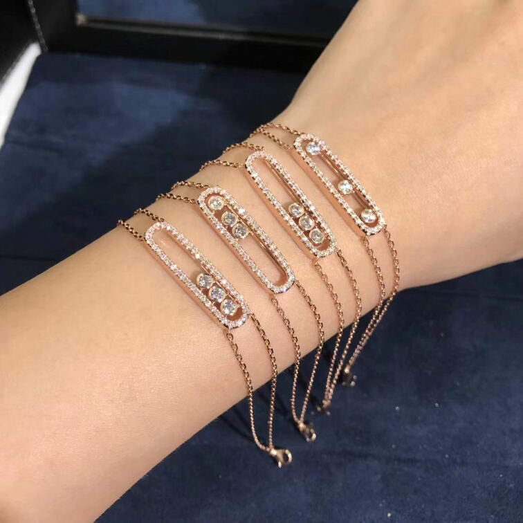 Messika Move Bracelet 18k Rose Gold With Diamonds 3 Dimonds Moveable Chain