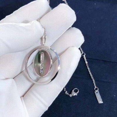 Messika Move Necklace 18k White Gold Grey Mother Of Pearl Diamond 3 Dimond Moveable Chain