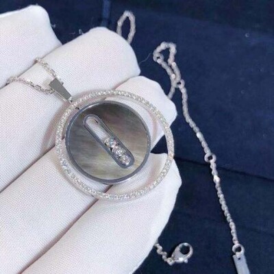 Messika Move Necklace 18k White Gold Grey Mother Of Pearl Diamond 3 Dimond Moveable Chain